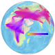 A visualization showing the inferred human ancestral lineages over time and geographical location. Each line represents an ancestral relationship; the line’s width shows the frequency of the relationship. Color indicates the estimated age of the ancestor.